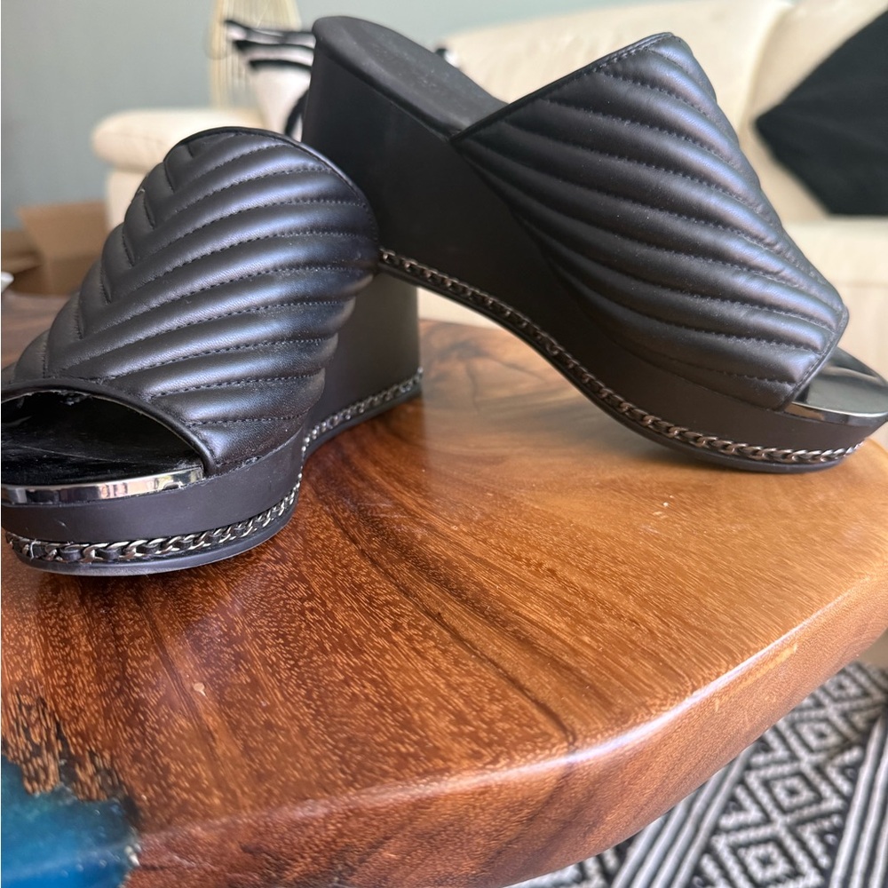 Karl Lagerfeld Black Wedge Sandals 7
